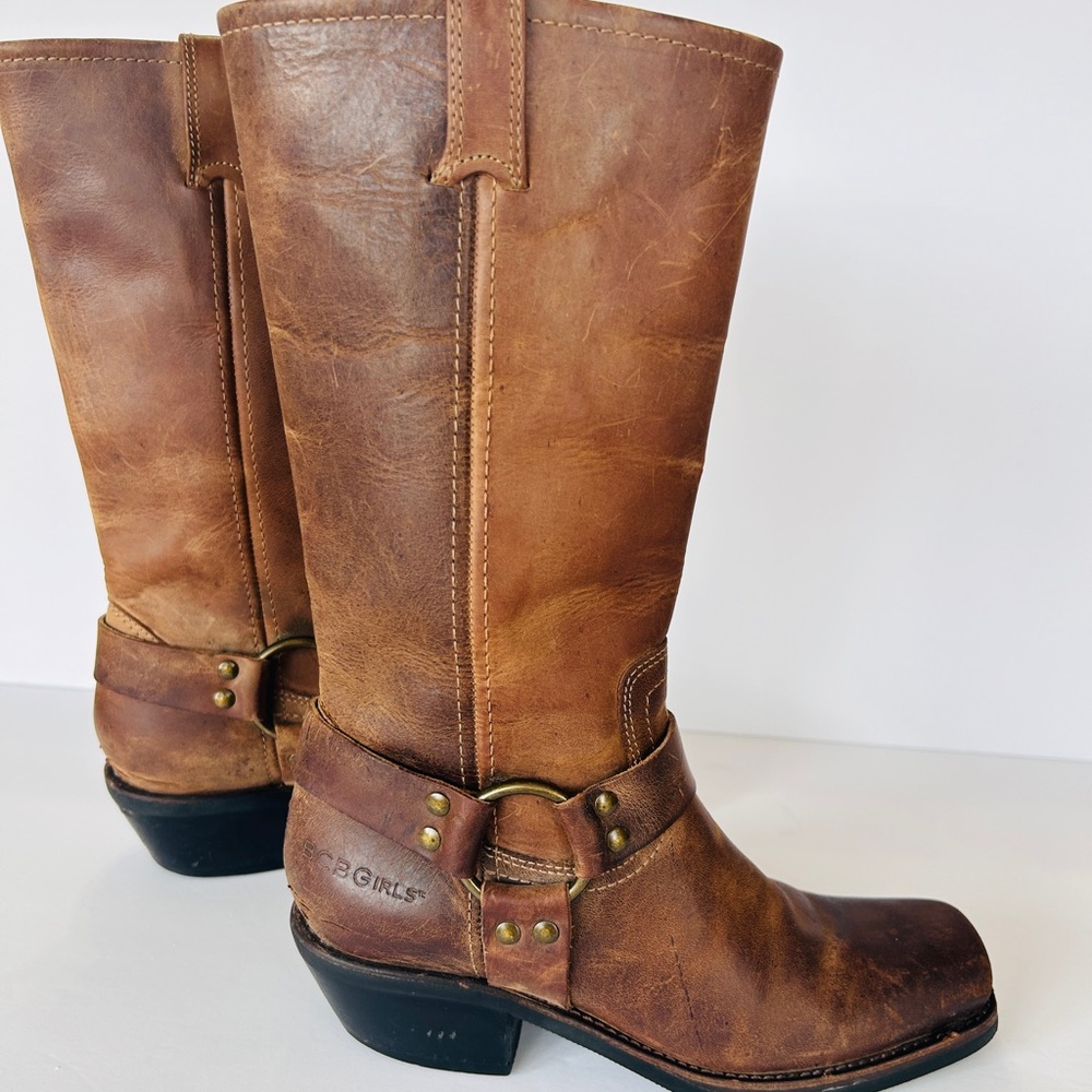 BCBGirl Distressed Harness Square Toe Boots sz 7/ 7.5